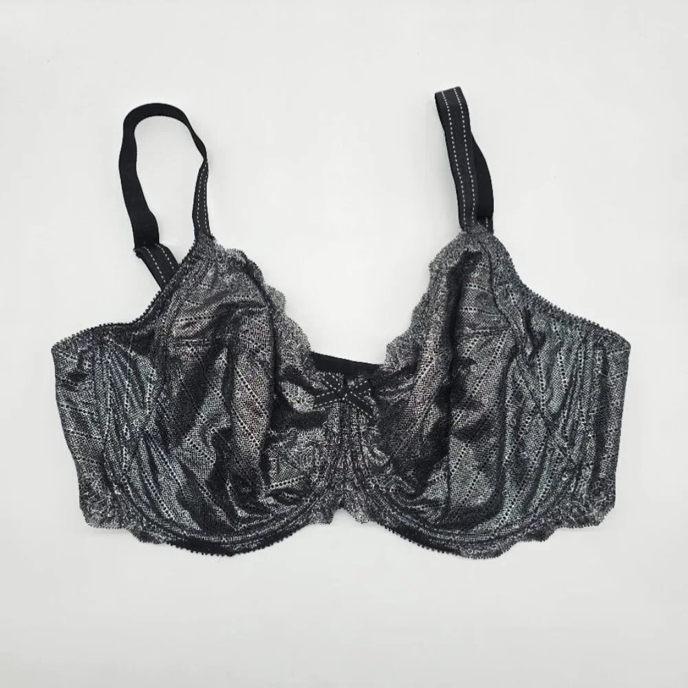Chantelle Rive Gauche Bra 38DDD Black Metallic Lace - Picture 3 of 10